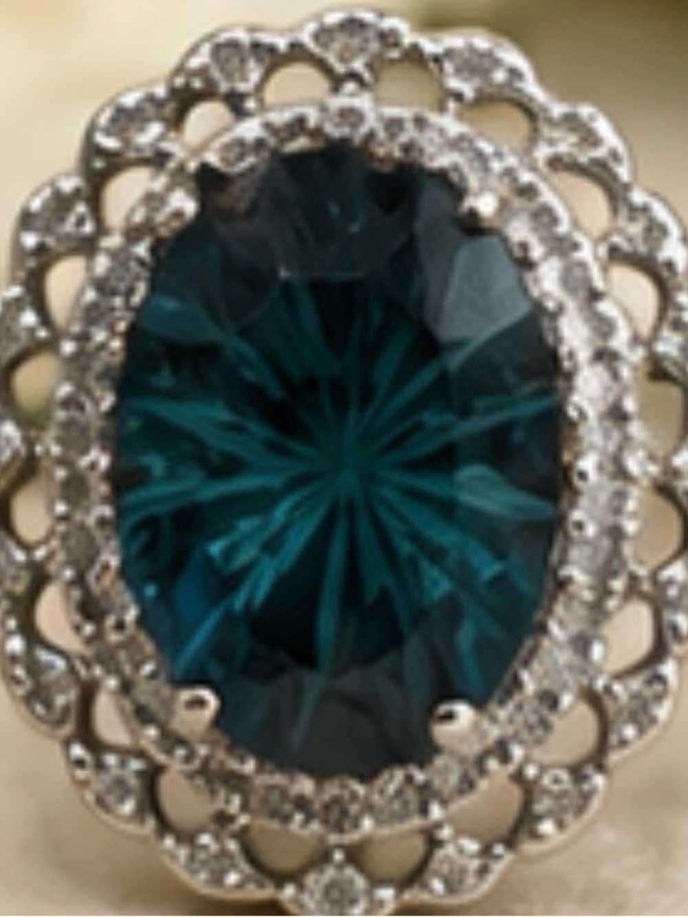 Vintage Teal Blue Oval Halo Cocktail Ring - 925 Statement Ring Size 8 - Picture 3 of 5